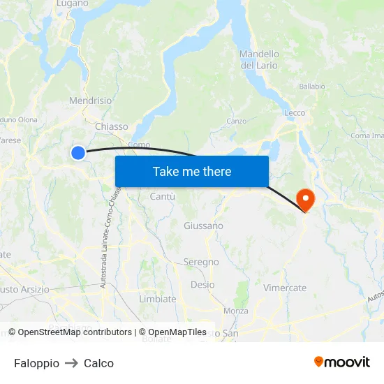 Faloppio to Calco map
