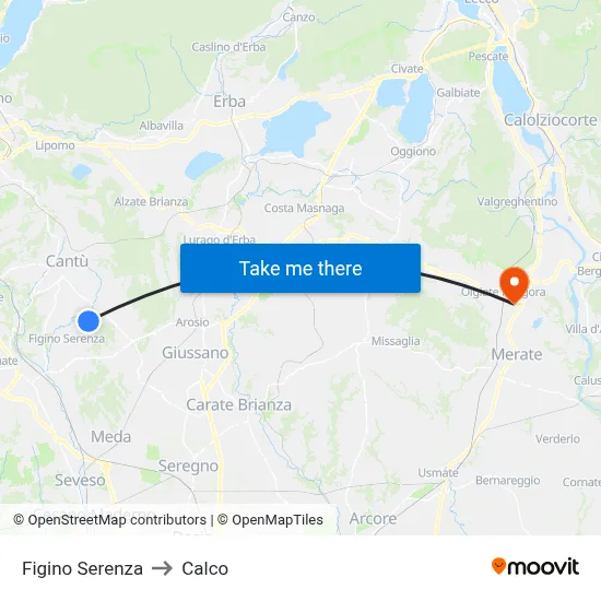 Figino Serenza to Calco map