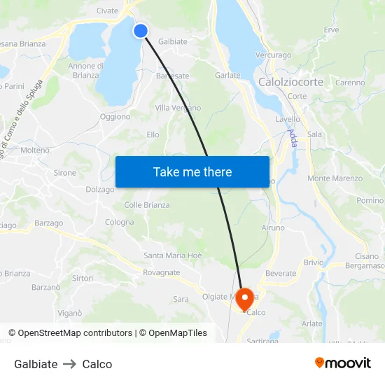 Galbiate to Calco map