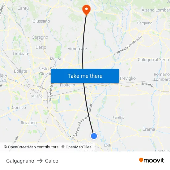 Galgagnano to Calco map