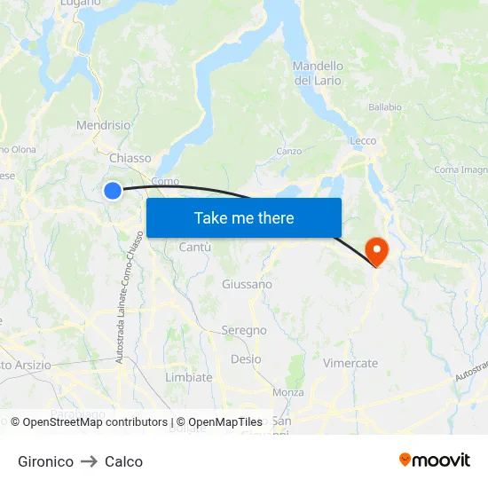 Gironico to Calco map