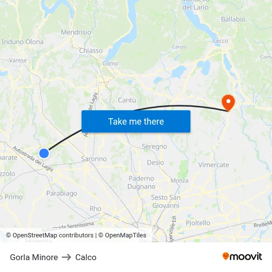 Gorla Minore to Calco map