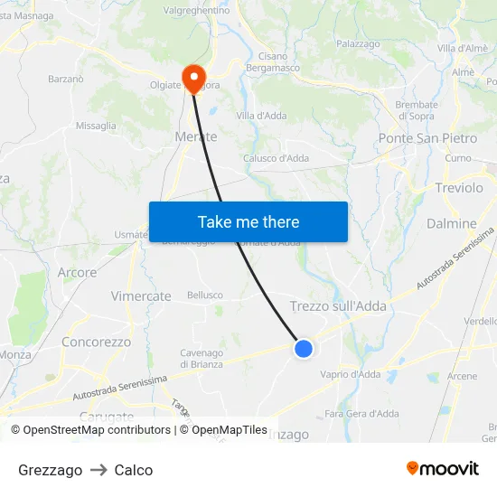 Grezzago to Calco map