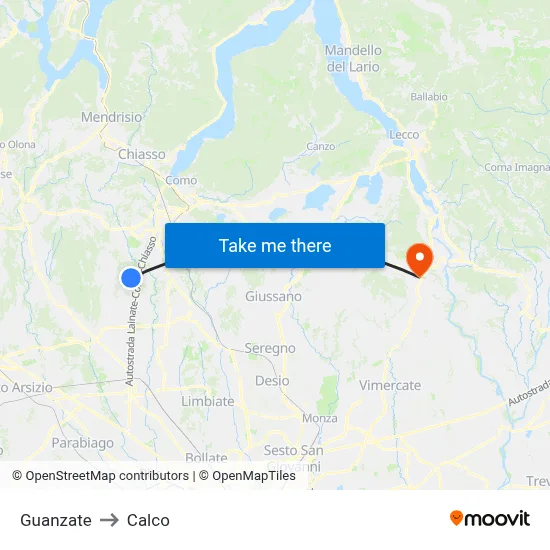 Guanzate to Calco map