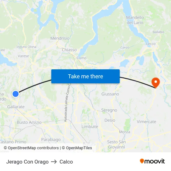 Jerago con Orago to Calco map