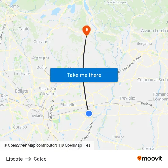 Liscate to Calco map