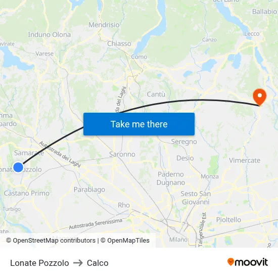 Lonate Pozzolo to Calco map