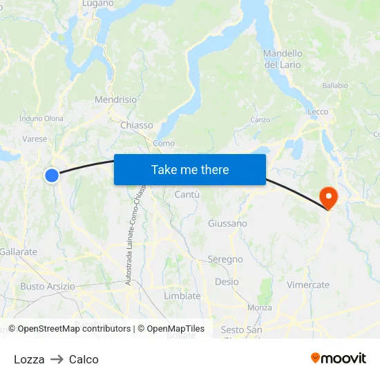 Lozza to Calco map