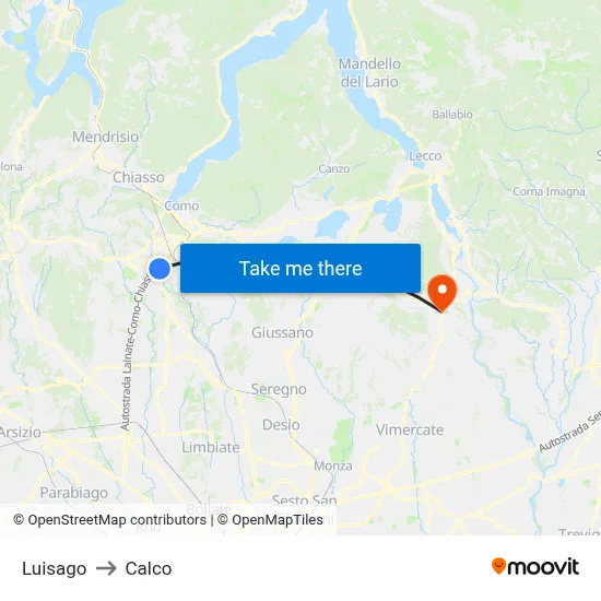 Luisago to Calco map