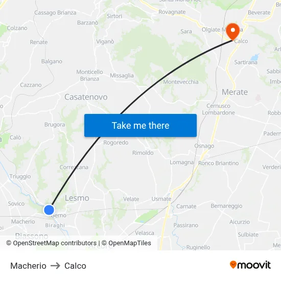 Macherio to Calco map
