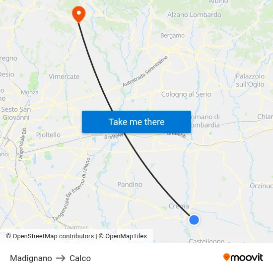 Madignano to Calco map