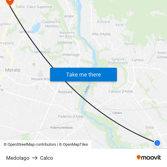 Medolago to Calco map