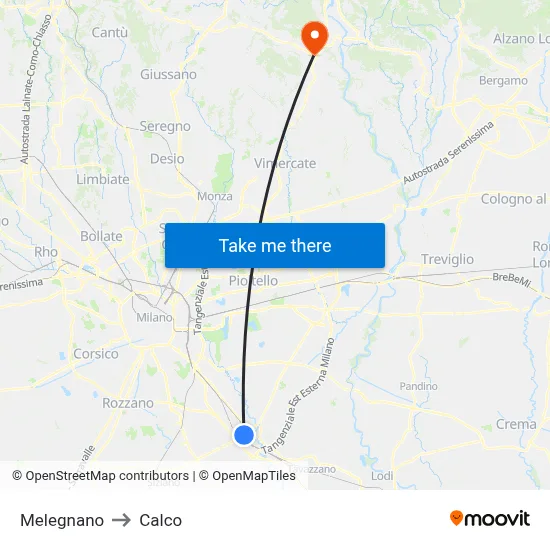 Melegnano to Calco map