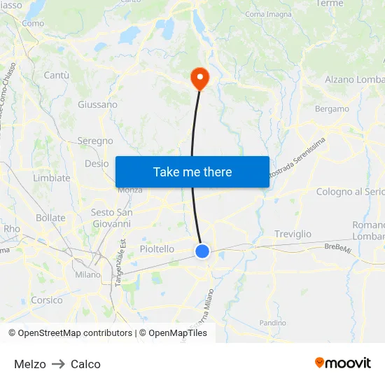 Melzo to Calco map