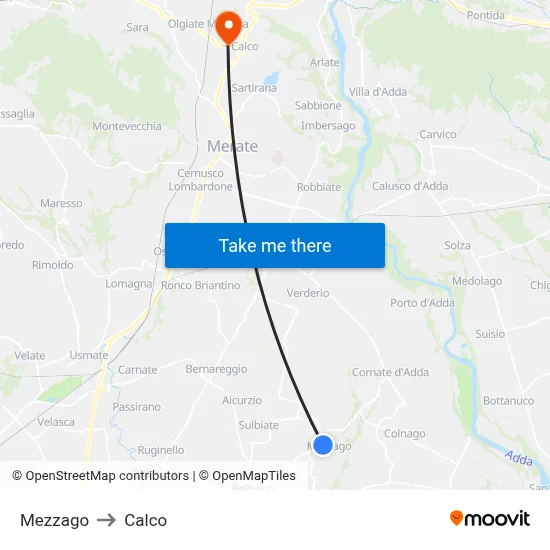 Mezzago to Calco map