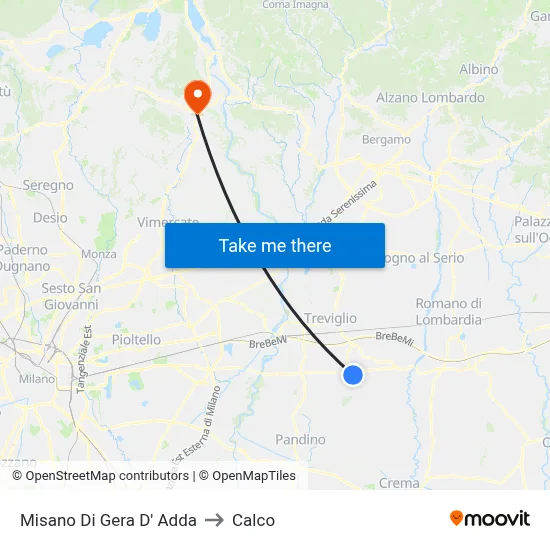 Misano di Gera d'Adda to Calco map