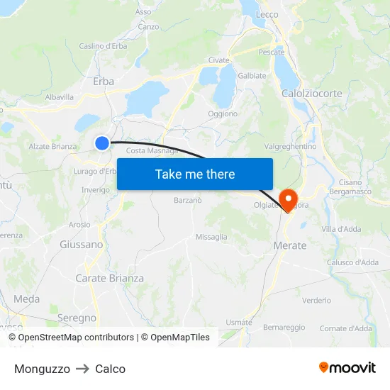 Monguzzo to Calco map