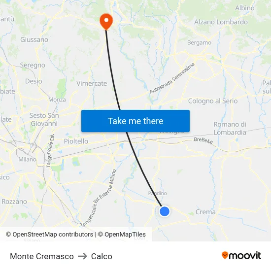Monte Cremasco to Calco map