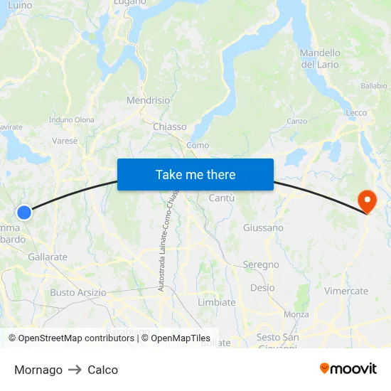 Mornago to Calco map