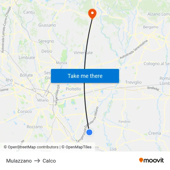 Mulazzano to Calco map