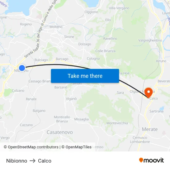 Nibionno to Calco map