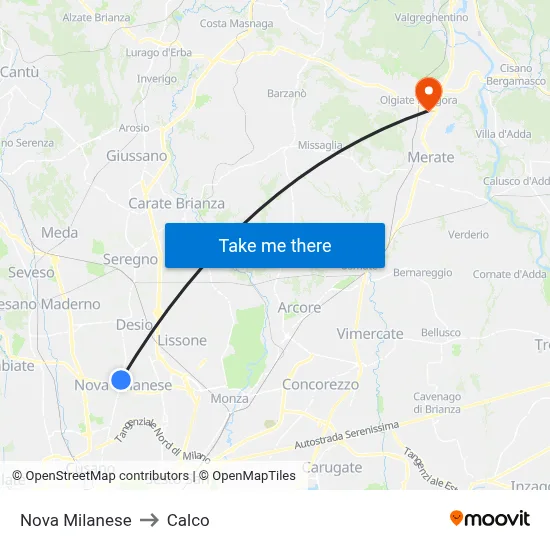 Nova Milanese to Calco map