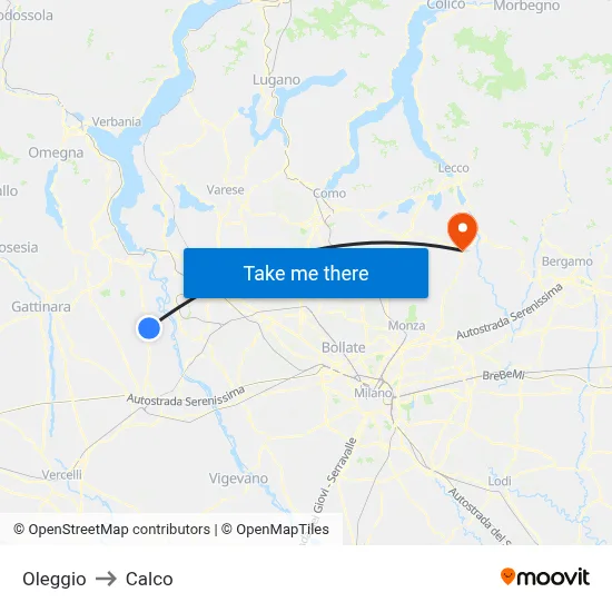 Oleggio to Calco map