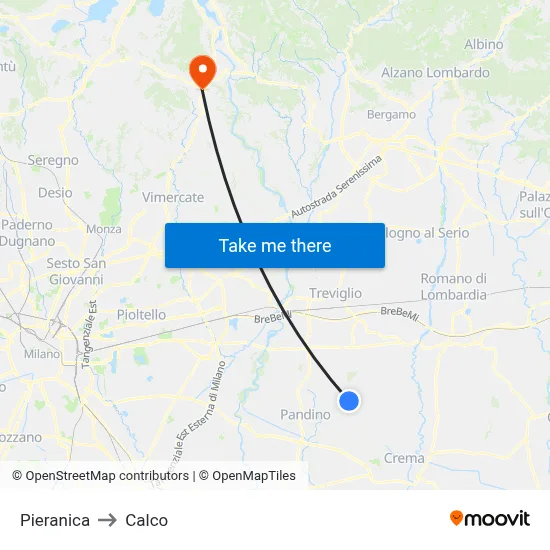 Pieranica to Calco map