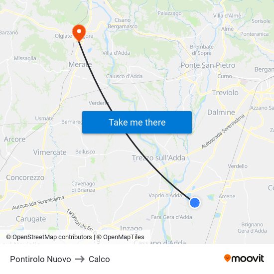 Pontirolo Nuovo to Calco map