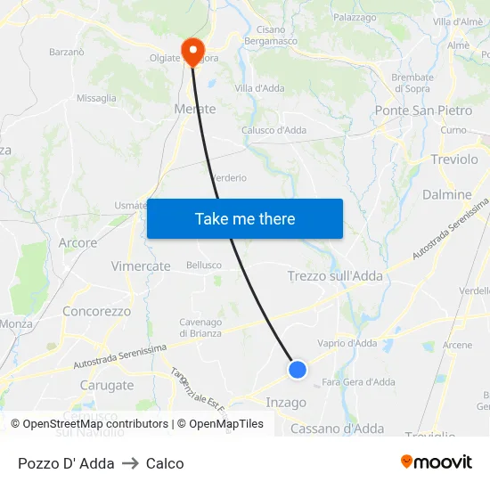 Pozzo D' Adda to Calco map