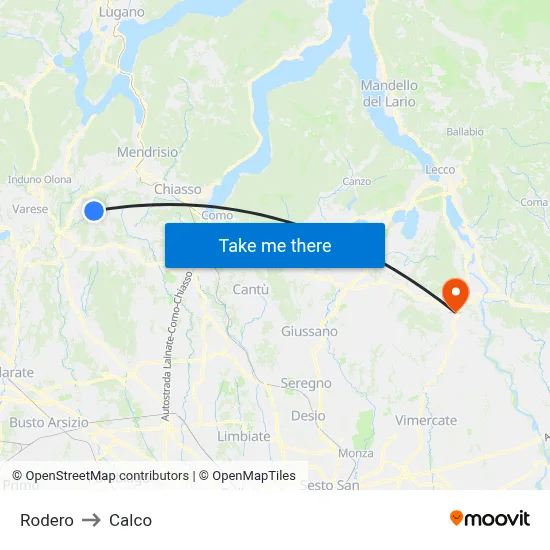 Rodero to Calco map