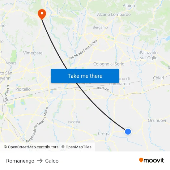 Romanengo to Calco map