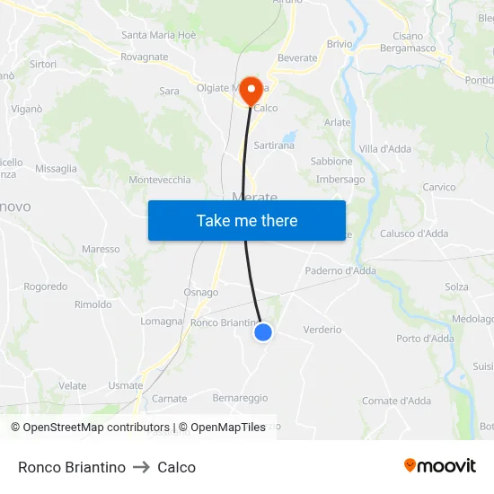 Ronco Briantino to Calco map