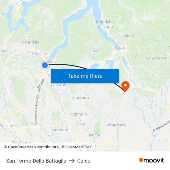 San Fermo Della Battaglia to Calco map