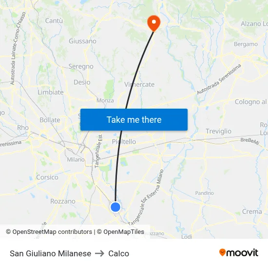 San Giuliano Milanese to Calco map