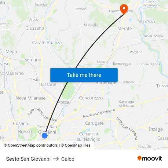 Sesto San Giovanni to Calco map
