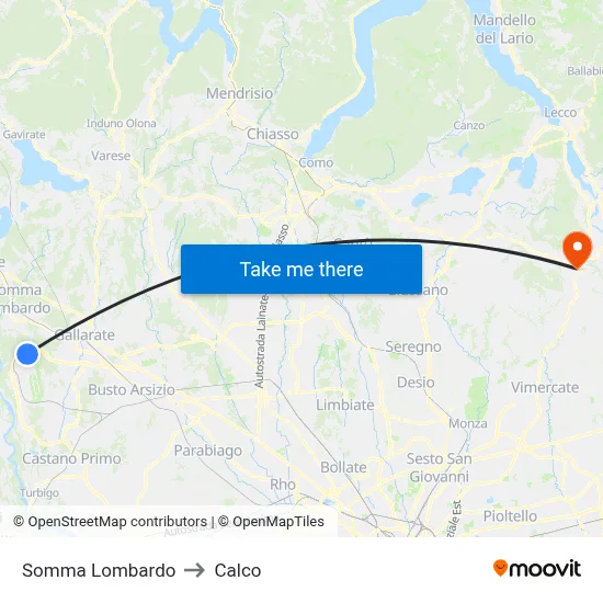 Somma Lombardo to Calco map