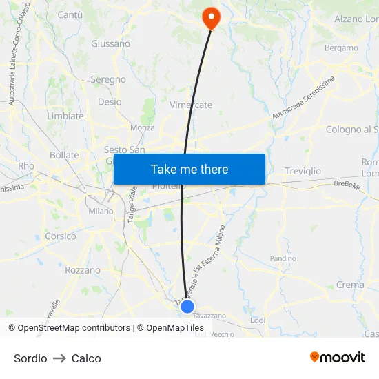 Sordio to Calco map