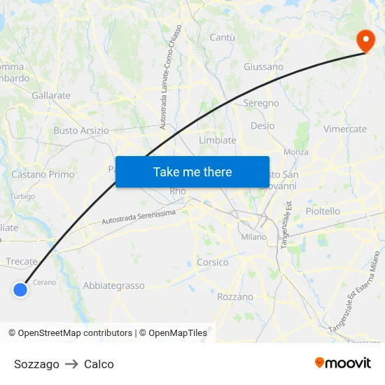 Sozzago to Calco map