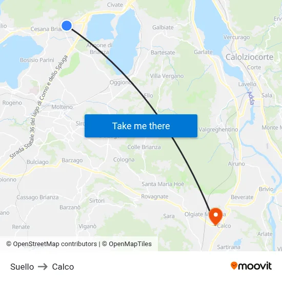 Suello to Calco map