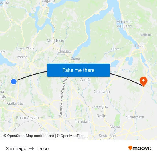 Sumirago to Calco map