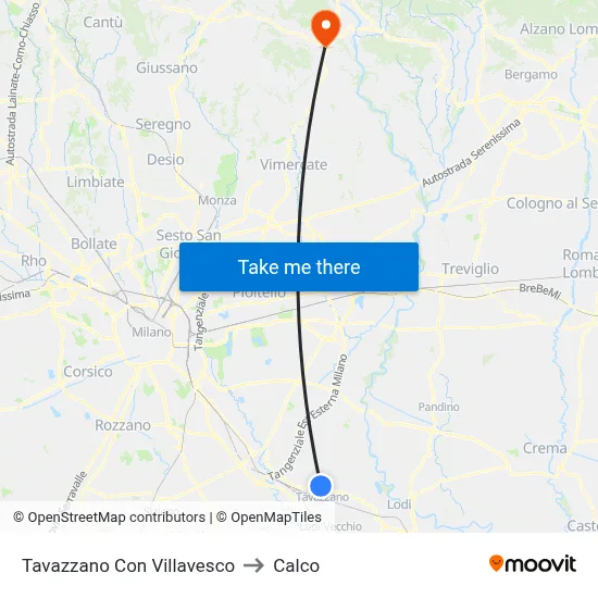 Tavazzano Con Villavesco to Calco map