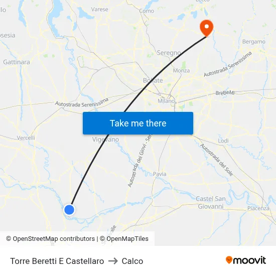 Torre Beretti e Castellaro to Calco map