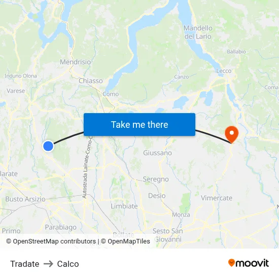 Tradate to Calco map