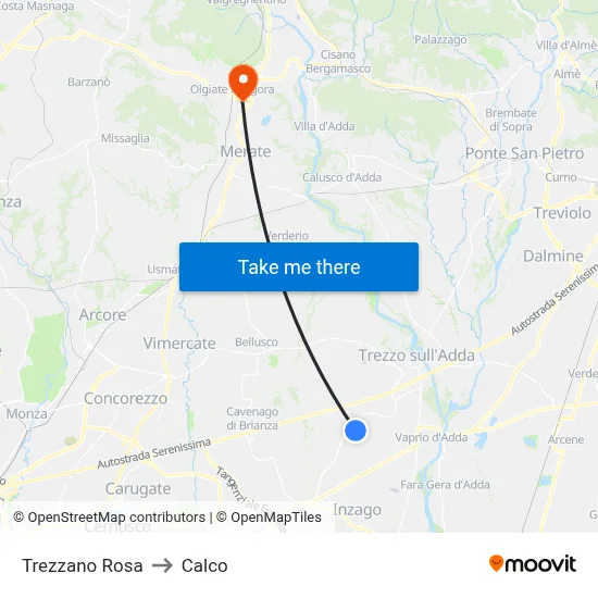 Trezzano Rosa to Calco map