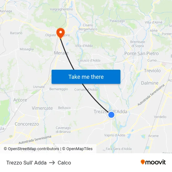 Trezzo Sull' Adda to Calco map