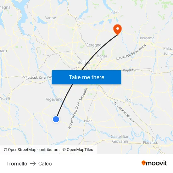 Tromello to Calco map