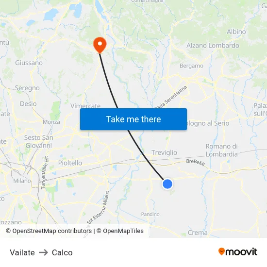 Vailate to Calco map