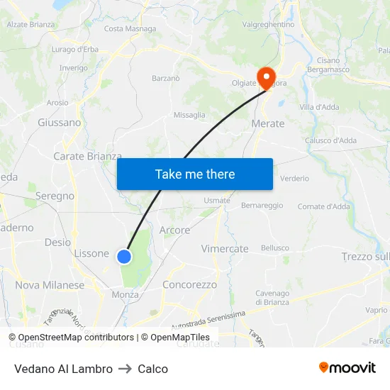 Vedano Al Lambro to Calco map