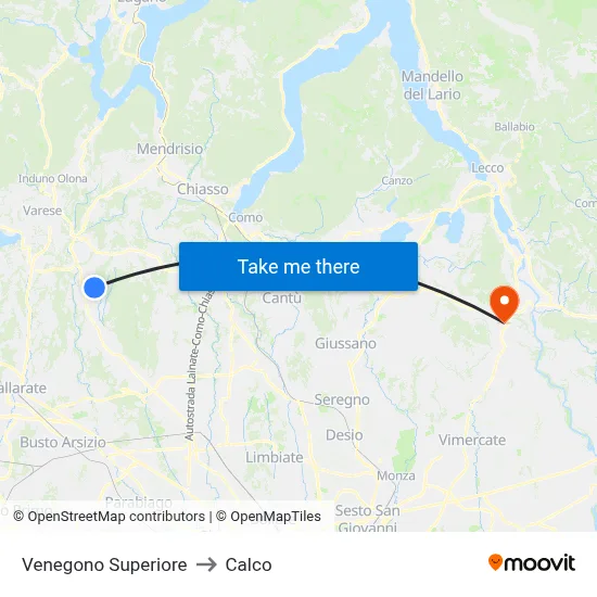 Venegono Superiore to Calco map